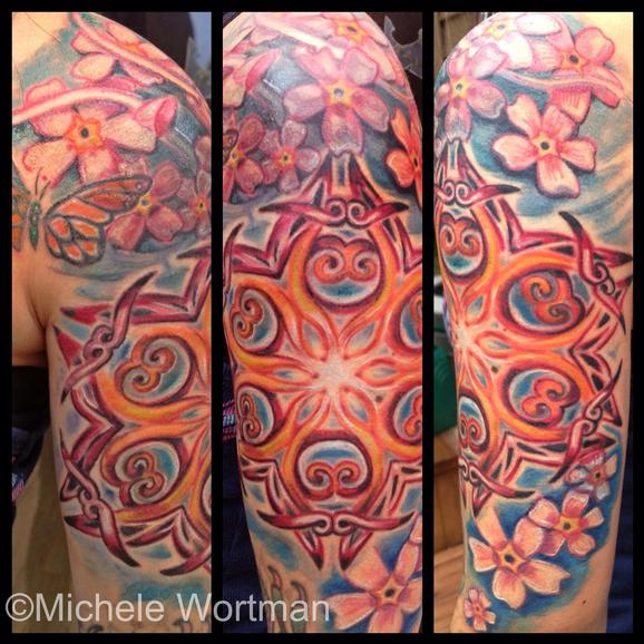 Michele Wortman - Mandala and cherry blossom half sleeve